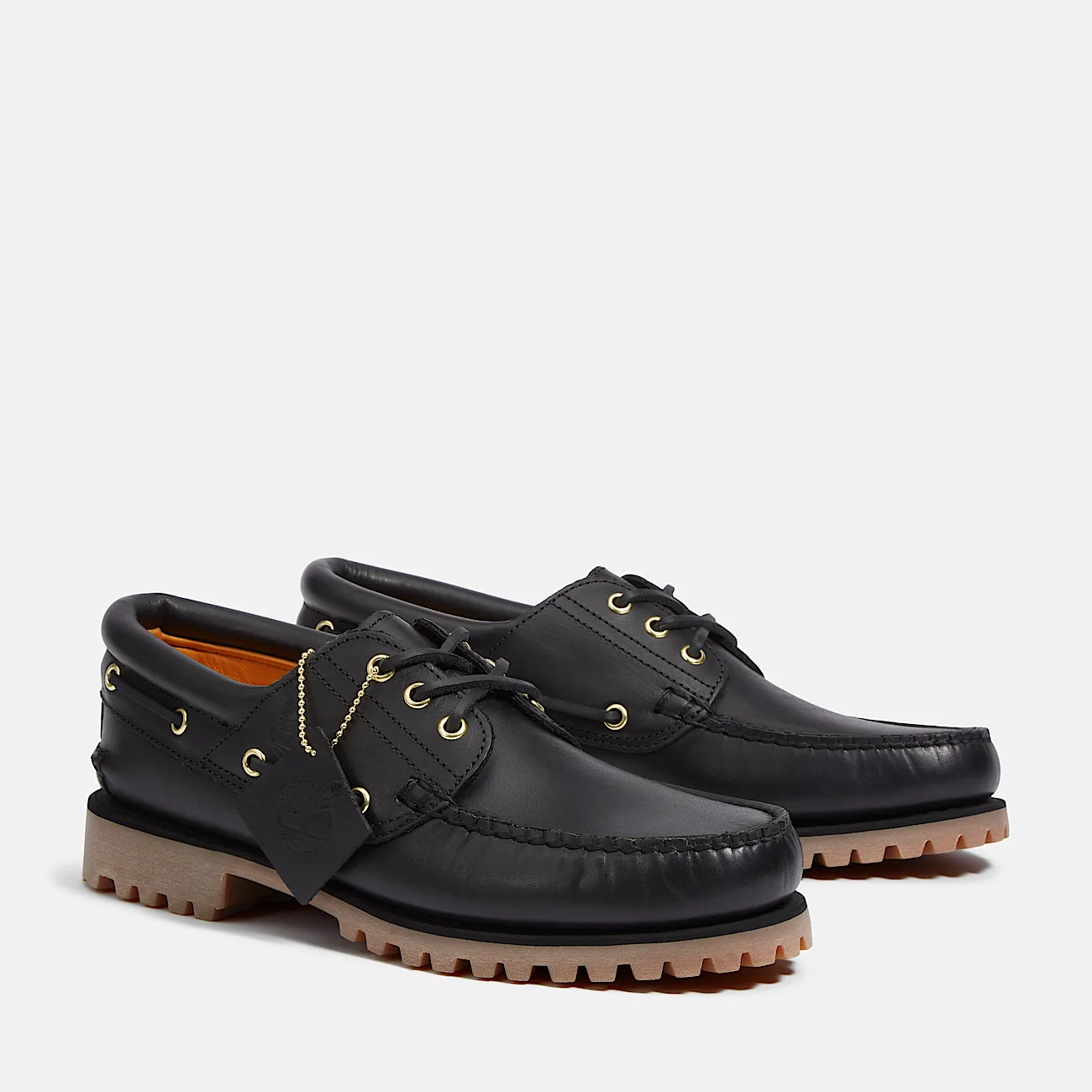 Mens Timberland Authentic 3Eye Lug Handsewn Boat Shoe TBL Black FullGrain ALT4